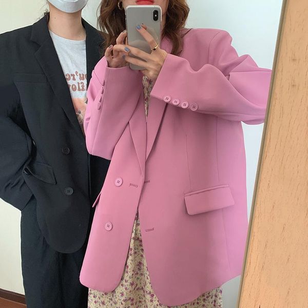 women's suits & blazers autumn 2021 retro notched collar long sleeve blazer women solid office ladies loose casual suit coat korean jac, White;black
women's suits & blazers autumn 2021 retro notched collar long sleeve blazer women solid office ladies loose casual suit coat korean jac, White;black