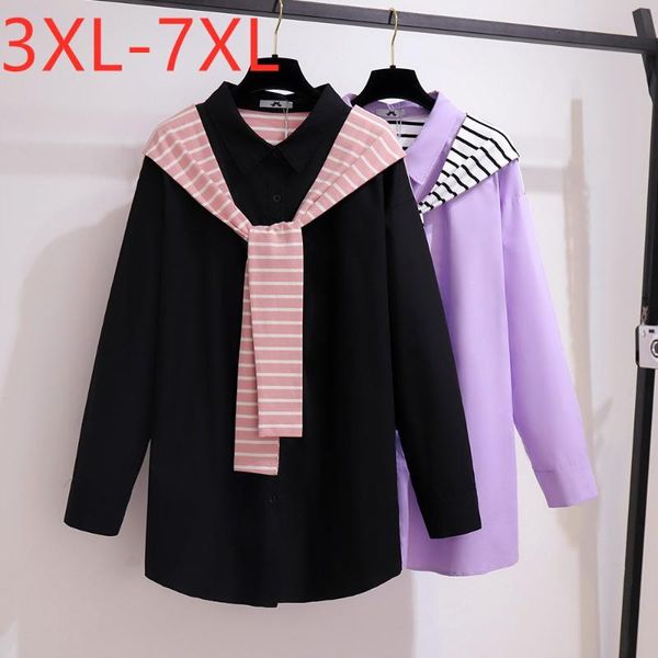 

women's blouses & shirts 5xl 6xl 7xl ladies spring autumn plus size for women large blouse long sleeve loose casual stripe pactwhork s, White