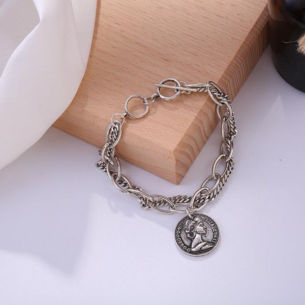 bangle silver color vintage portrait carved round pendant bangles bracelets retro double layers thick chain bracelet female jewelry, Black
bangle silver color vintage portrait carved round pendant bangles bracelets retro double layers thick chain bracelet female jewelry, Black
