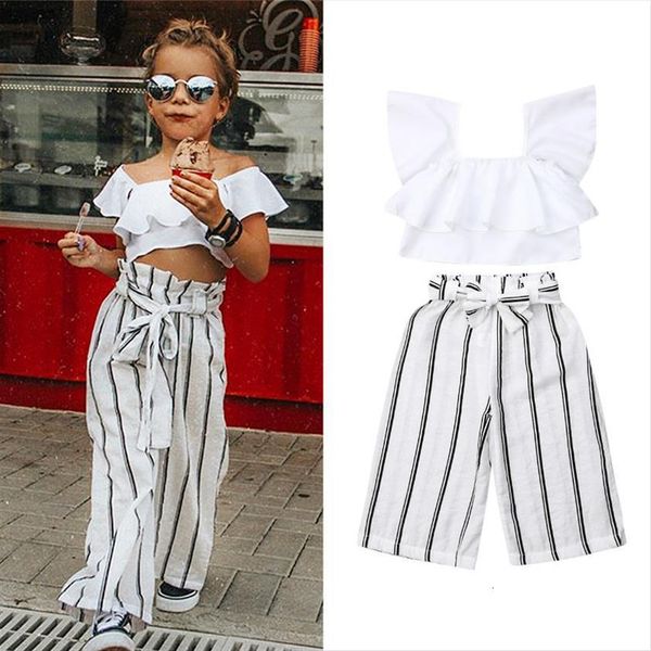 2 7y kids baby girls clothes set summer children ruffle crop stripe pants fashion outfits, White
2 7y kids baby girls clothes set summer children ruffle crop stripe pants fashion outfits, White