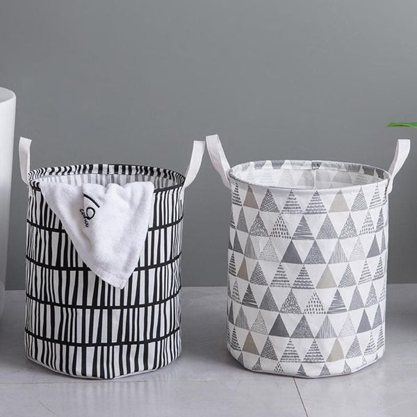 round foldable large laundry basket with handles grid stripe print durable linen cottonstorage clothes holder bucket organizer
round foldable large laundry basket with handles grid stripe print durable linen cottonstorage clothes holder bucket organizer