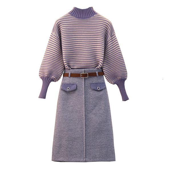 big, loose-sized female fashion striped bottom sweater temperament was thin autumn skirt and winter two-piece suit qjav, White
big, loose-sized female fashion striped bottom sweater temperament was thin autumn skirt and winter two-piece suit qjav, White