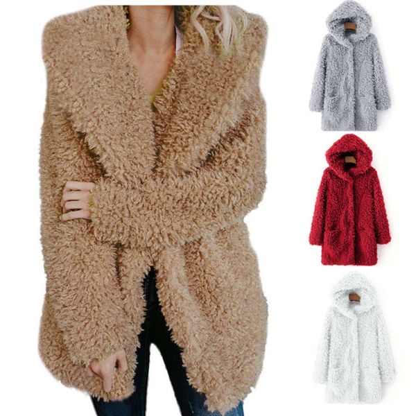 designer hooded women's woolen outer new double pocket lamb wool long sleeve overcoat e, Black
designer hooded women's woolen outer new double pocket lamb wool long sleeve overcoat e, Black