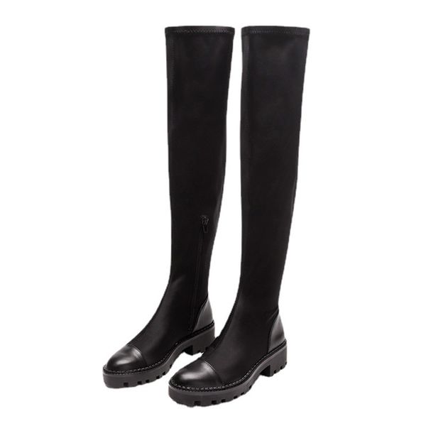 thick-soled over-the-knee leather high boot's sliding elastic winter warm sock botas de mujer 211105, Black 
thick-soled over-the-knee leather high boot's sliding elastic winter warm sock botas de mujer 211105, Black