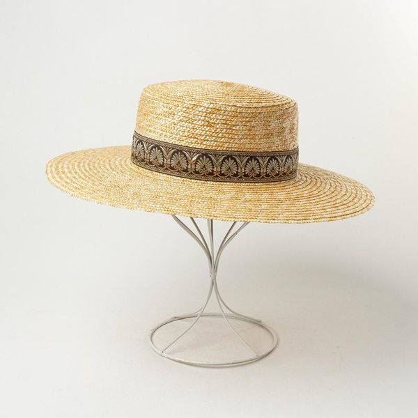 wide brim hats the retro pattern embroidered ribbon decorated straw flat hat tourism sunshade and sun protection beach, Blue;gray
wide brim hats the retro pattern embroidered ribbon decorated straw flat hat tourism sunshade and sun protection beach, Blue;gray