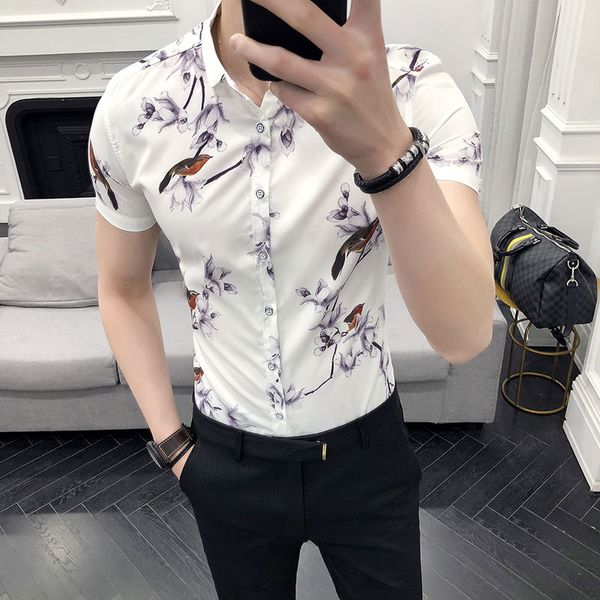 men's summer from flower copy of with the sleeve casual short shirt fit shirts pyya, White;black 
men's summer from flower copy of with the sleeve casual short shirt fit shirts pyya, White;black