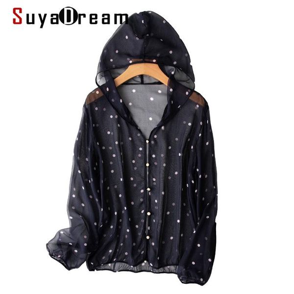 women's jackets suyadream woman hooded shirt 100%silk long sleeves dots print transparent black 2021 spring summer outwears, Black;brown
women's jackets suyadream woman hooded shirt 100%silk long sleeves dots print transparent black 2021 spring summer outwears, Black;brown