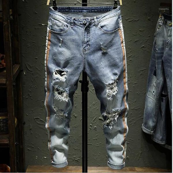 korean japan casual ripped jeans men skinny ankle-length streetwear distressed denim trousers male clothes, Blue
korean japan casual ripped jeans men skinny ankle-length streetwear distressed denim trousers male clothes, Blue