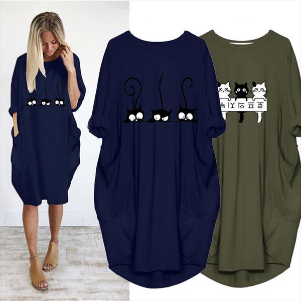 cute cat printing pocket women dress loose vintage fall midi vestidos woman casual dresses party, Black;gray
cute cat printing pocket women dress loose vintage fall midi vestidos woman casual dresses party, Black;gray
