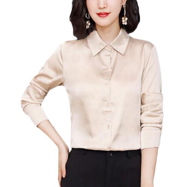 women's blouses & shirts long sleeve korean silk blouse women fashion office work shirt plus size solid camisas mujer, White
women's blouses & shirts long sleeve korean silk blouse women fashion office work shirt plus size solid camisas mujer, White