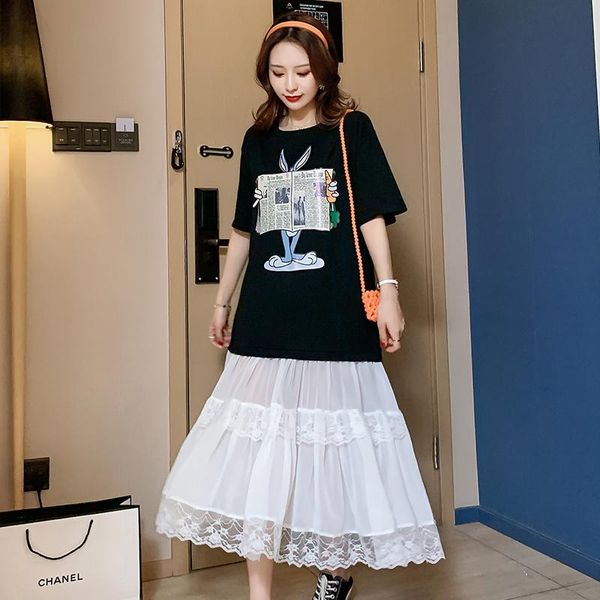 maternity dresses korean style pregnant women summer cartoon printing short sleeve splicing bump color lace loose dress plus size, White
maternity dresses korean style pregnant women summer cartoon printing short sleeve splicing bump color lace loose dress plus size, White