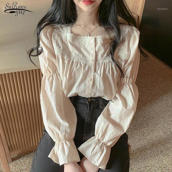 women's blouses & shirts 2021 autumn lace stitching square collar puff long sleeve women blouse casual solid cardigan blusas mujer 1095, White
women's blouses & shirts 2021 autumn lace stitching square collar puff long sleeve women blouse casual solid cardigan blusas mujer 1095, White