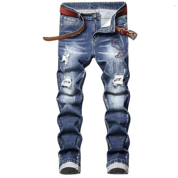 jeans men's holes fashion straight vintage personality wear, Blue 
jeans men's holes fashion straight vintage personality wear, Blue