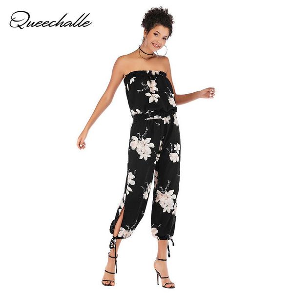 women's jumpsuits & rompers 2021 summer black elegant print strapless women sleeveless elastic waist casual ankle-length female, Black;white
women's jumpsuits & rompers 2021 summer black elegant print strapless women sleeveless elastic waist casual ankle-length female, Black;white