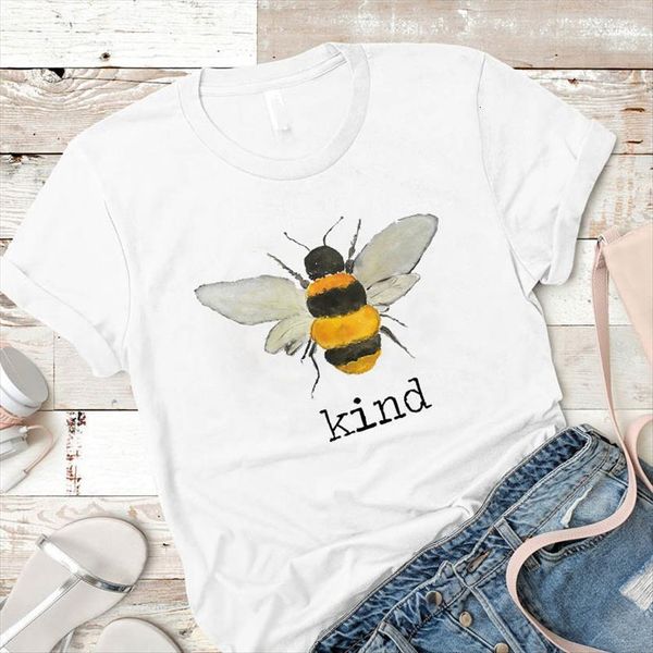 bee kind cute printed womens short sleeve loose tee female clothes, White
bee kind cute printed womens short sleeve loose tee female clothes, White
