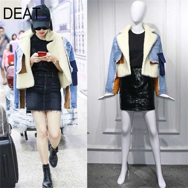 deat spring sheep fur turn-down collar full sleeves denim blue patchwork spliced clothes letters printed coat trench wj1020 220114, Black;brown
deat spring sheep fur turn-down collar full sleeves denim blue patchwork spliced clothes letters printed coat trench wj1020 220114, Black;brown