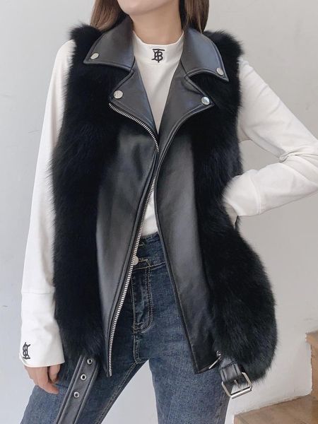 women's fur & faux large size casual female waistcoat vest with pu sheepskin leather wholeskin fashion motorcycle jacket, Black
women's fur & faux large size casual female waistcoat vest with pu sheepskin leather wholeskin fashion motorcycle jacket, Black
