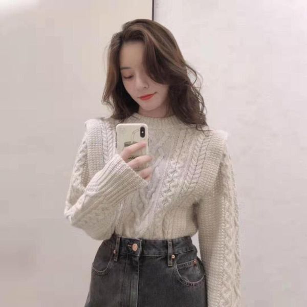 women's sweaters woman wide shoulder sweater long sleeves twisted cable knitwear round neck fashion jumper, White;black
women's sweaters woman wide shoulder sweater long sleeves twisted cable knitwear round neck fashion jumper, White;black