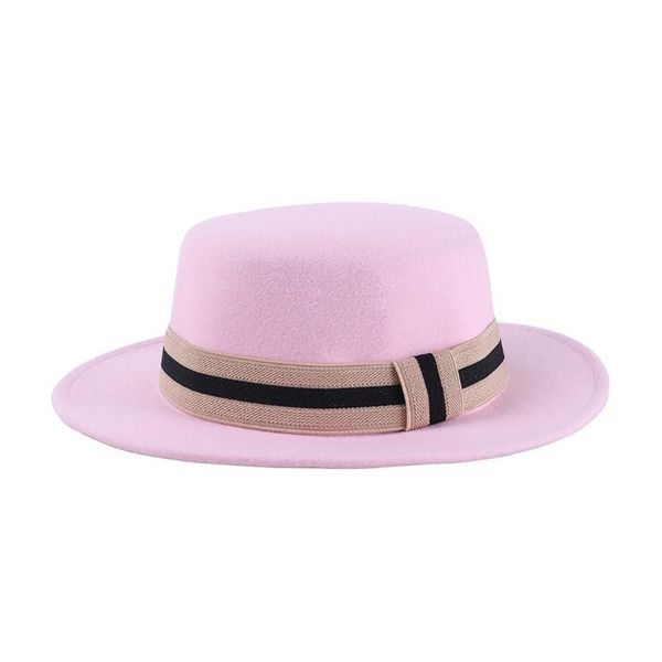wide brim hats fedora women men flat ribbon band striped felted classic simple solid red black casual formal, Blue;gray
wide brim hats fedora women men flat ribbon band striped felted classic simple solid red black casual formal, Blue;gray
