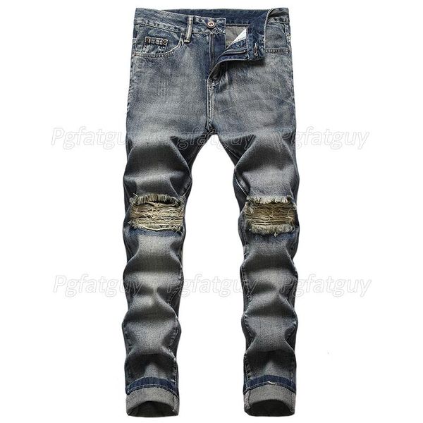 men's jeans retro blue fashionable knee hole straight denim motorcycle cotton pants destruction tear design trousers
men's jeans retro blue fashionable knee hole straight denim motorcycle cotton pants destruction tear design trousers