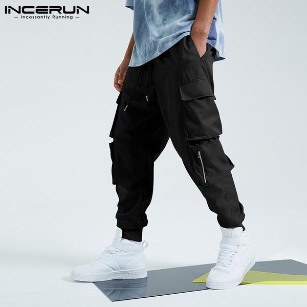 men's pants incerun fashion men casual solid streetwear drawstring multi pockets cargo trousers joggers leisure pantalon 2021 5xl, Black
men's pants incerun fashion men casual solid streetwear drawstring multi pockets cargo trousers joggers leisure pantalon 2021 5xl, Black
