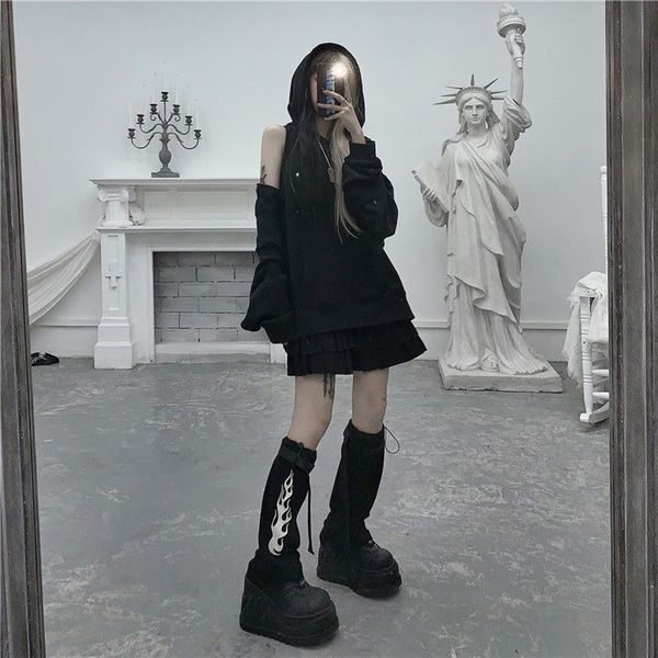 2021 deeptown gothic hoodies inverno moda punk moletom feminino manga longa mais veludo solto streetwear preto pulver og9p, Black 
2021 deeptown gothic hoodies inverno moda punk moletom feminino manga longa mais veludo solto streetwear preto pulver og9p, Black