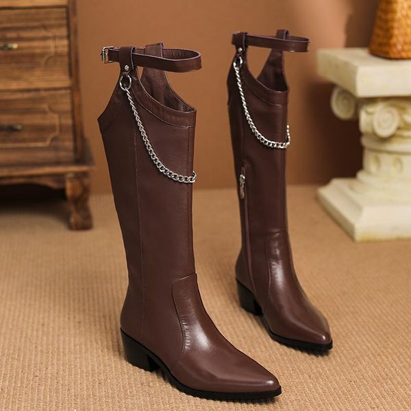 boots women's genuine leather chunky heel winter knee high pointed toe side zip warm plush soft comfortable long, Black
boots women's genuine leather chunky heel winter knee high pointed toe side zip warm plush soft comfortable long, Black
