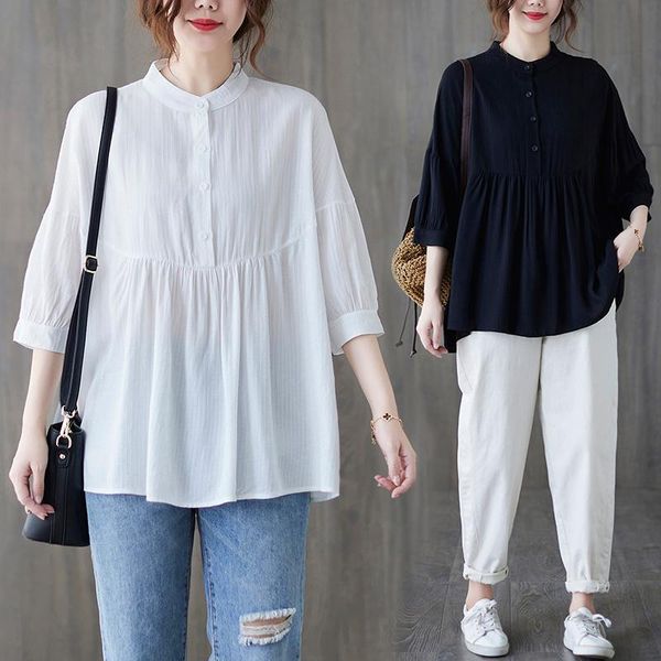 women's blouses & shirts long sleeve shirt female spring and summer fat sister stand collar loose cover meat art age reduction, White
women's blouses & shirts long sleeve shirt female spring and summer fat sister stand collar loose cover meat art age reduction, White