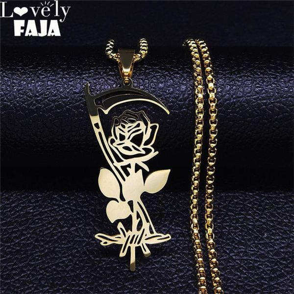pendant necklaces 2021 death scythe roses stainless steel necklace men/women gold color gothic pendants jewery bijoux femme nxs03, Silver
pendant necklaces 2021 death scythe roses stainless steel necklace men/women gold color gothic pendants jewery bijoux femme nxs03, Silver