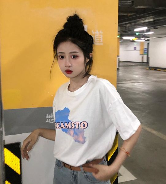 women's t-shirt ytx876 japanese version harajuku style design sense niche loose korean short-sleeved women, White
women's t-shirt ytx876 japanese version harajuku style design sense niche loose korean short-sleeved women, White