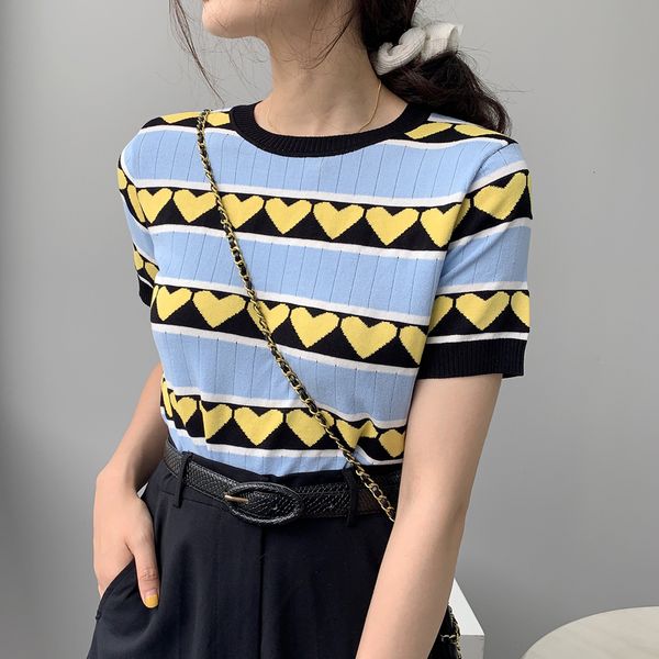 2021 o-neck new t shirts short sleeve heart print slim knitted casual women summer pull femme 0fig, White
2021 o-neck new t shirts short sleeve heart print slim knitted casual women summer pull femme 0fig, White