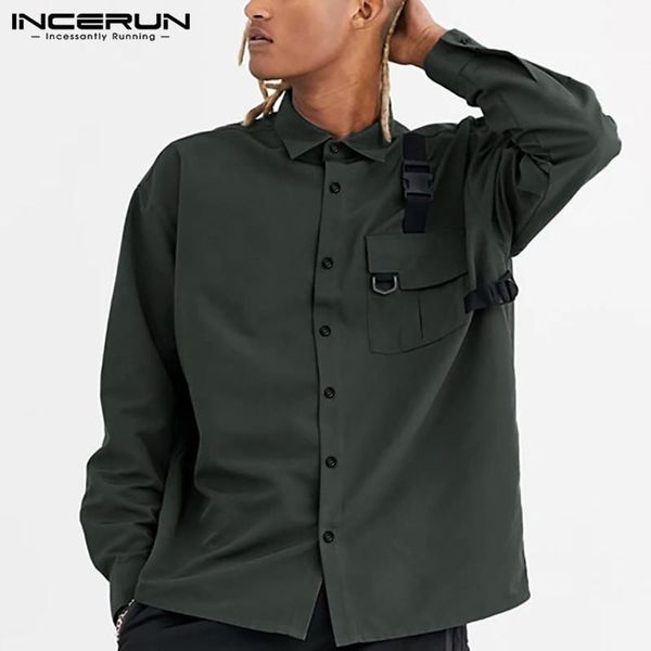 2021 men casual shirt solid color lapel long sleeve leisure cargo shirts pockets streetwear vintage camisa masculina 5xl incerun, White;black 
2021 men casual shirt solid color lapel long sleeve leisure cargo shirts pockets streetwear vintage camisa masculina 5xl incerun, White;black