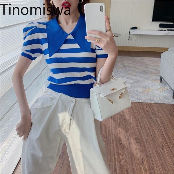 women's t-shirt tinomiswa contrast color striped t shirt women turn down collar short sleeve 2021 summer casual all-match tshirts lady, White 
women's t-shirt tinomiswa contrast color striped t shirt women turn down collar short sleeve 2021 summer casual all-match tshirts lady, White