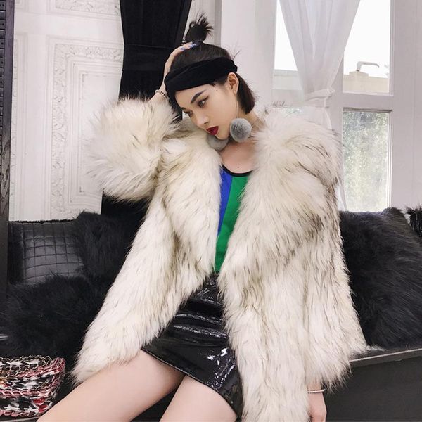 women's fur & faux gamporl coat imitation raccoon fluffy lapels fashionable ladies warm clothes winter thick long-sleeved, Black
women's fur & faux gamporl coat imitation raccoon fluffy lapels fashionable ladies warm clothes winter thick long-sleeved, Black