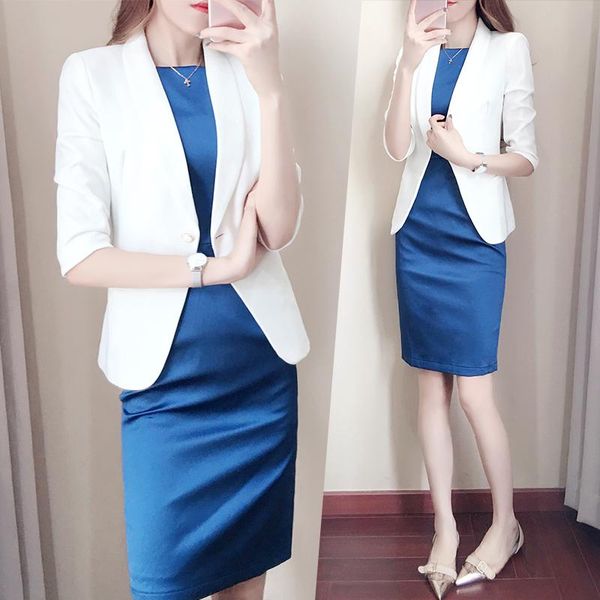 work dresses royal blue blazer women suit with white jackets two piece skirt, White;black
work dresses royal blue blazer women suit with white jackets two piece skirt, White;black