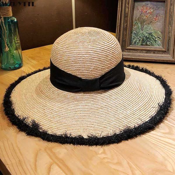 elegant black fringe brim band women summer hat silk tie upf sun hat beach ladies wide brim fedora travel derby hat 55-59cm 210531, Blue;gray
elegant black fringe brim band women summer hat silk tie upf sun hat beach ladies wide brim fedora travel derby hat 55-59cm 210531, Blue;gray
