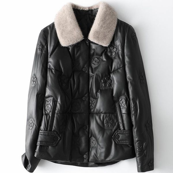 women's leather & faux black down jacket women mink collar sheepskin coat casual printed thick warm autumn winter clothes with pockets
women's leather & faux black down jacket women mink collar sheepskin coat casual printed thick warm autumn winter clothes with pockets