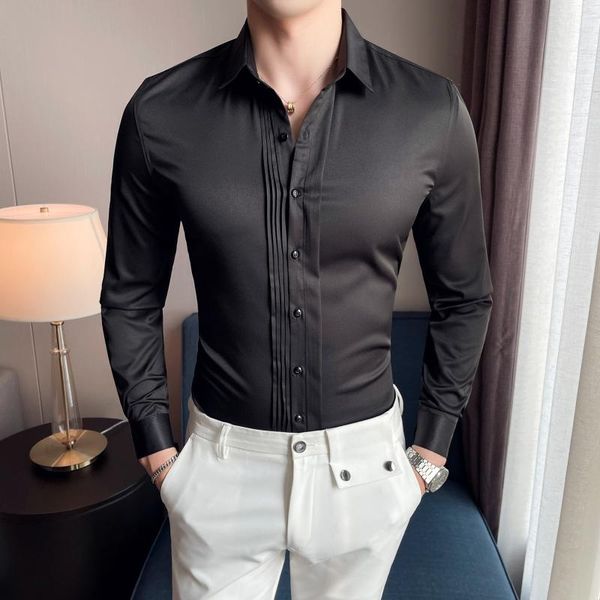 men's casual shirts fashion simple front fold design slim ropa hombre shirt for men british style autumn 2021 tuxedo long-sleeved, White;black
men's casual shirts fashion simple front fold design slim ropa hombre shirt for men british style autumn 2021 tuxedo long-sleeved, White;black