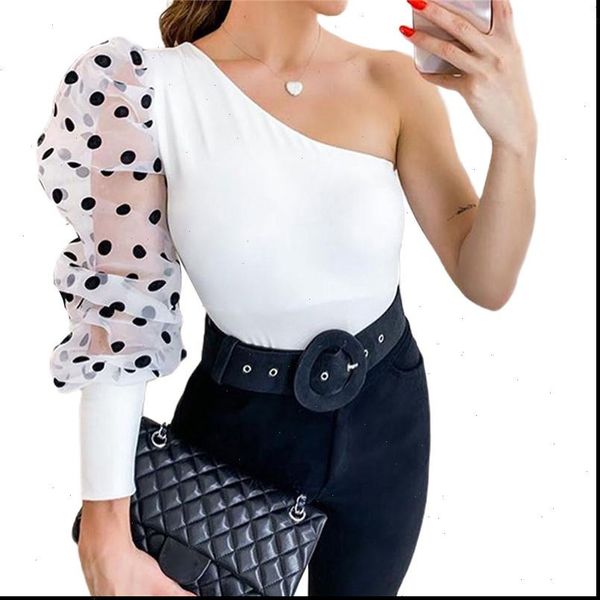women mesh net blouse sheer puff sleeve one shoulder ladies shirt womens clothing slim fit female blusa, White
women mesh net blouse sheer puff sleeve one shoulder ladies shirt womens clothing slim fit female blusa, White