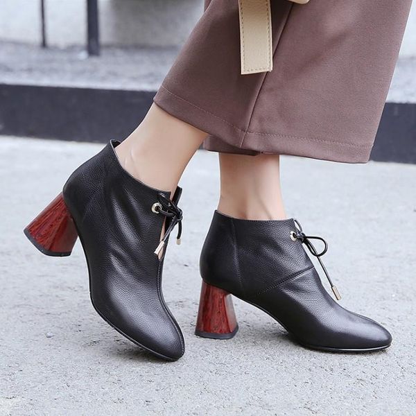 boots women autumn fashion ankle thick high heel lace up real leather booties zapatos de mujer, Black
boots women autumn fashion ankle thick high heel lace up real leather booties zapatos de mujer, Black