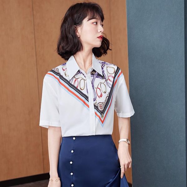 women's blouses & shirts design sense diamond printing collar shirt female 2021 summer short-sleeved blouse, White
women's blouses & shirts design sense diamond printing collar shirt female 2021 summer short-sleeved blouse, White