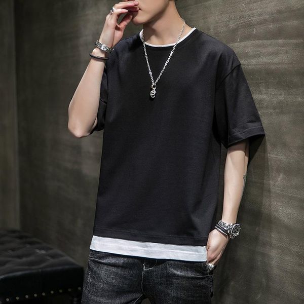 men's t-shirts short sleeve t-shirt summer trend pure cotton solid color splicing half round collar loose bottom coat, White;black
men's t-shirts short sleeve t-shirt summer trend pure cotton solid color splicing half round collar loose bottom coat, White;black