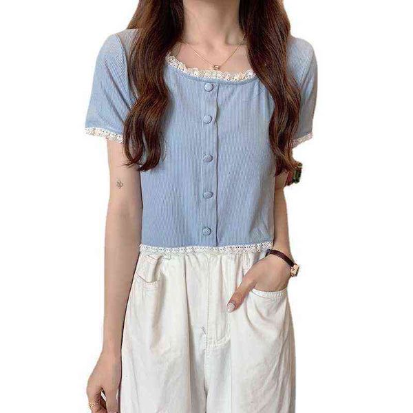 edge stitching lace white short women's summer foreign style slim fitting open navel sleeve knitted t-shirt solid color
edge stitching lace white short women's summer foreign style slim fitting open navel sleeve knitted t-shirt solid color