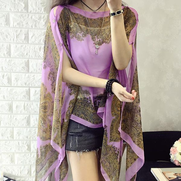 women's blouses & shirts elegant chiffon fashion floral print loose shirt summer women beachwear cover up, White
women's blouses & shirts elegant chiffon fashion floral print loose shirt summer women beachwear cover up, White