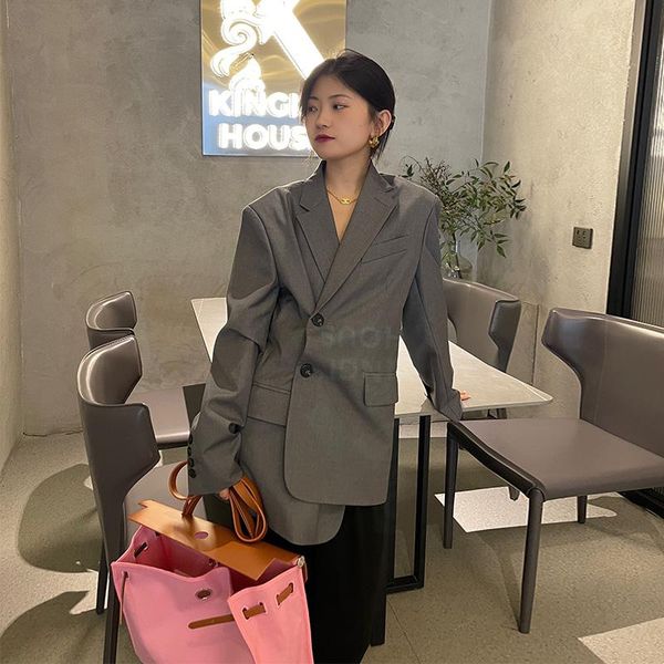 women's suits & blazers superaen 2021 solid grey loose shoulder suit design asymmetric slant pocket leisure retro jacket women, White;black
women's suits & blazers superaen 2021 solid grey loose shoulder suit design asymmetric slant pocket leisure retro jacket women, White;black