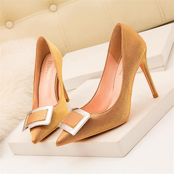 dress shoes pointed toe elegant metal buckle women spring silk shallow high heels woman office fashion party pumps size 34-41, Black
dress shoes pointed toe elegant metal buckle women spring silk shallow high heels woman office fashion party pumps size 34-41, Black