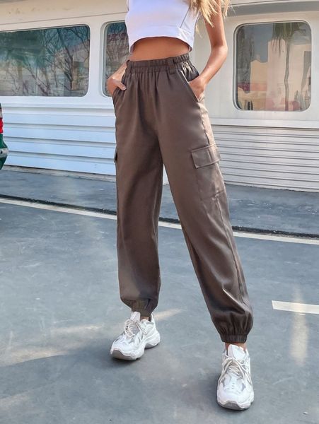 high waisted flap pocket cargo pants x1ur#, Black;white