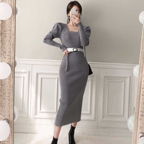 women's vintage puff sleeve slim solid color sheath autumn casual party elegant pullover knitting dress with belt 210529, Black;gray
women's vintage puff sleeve slim solid color sheath autumn casual party elegant pullover knitting dress with belt 210529, Black;gray