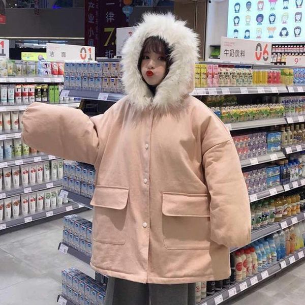 women's down & parkas 2021 winter solid sweet cute hooded coat women korean fur collar single-breasted warm oversized clothing, Black
women's down & parkas 2021 winter solid sweet cute hooded coat women korean fur collar single-breasted warm oversized clothing, Black