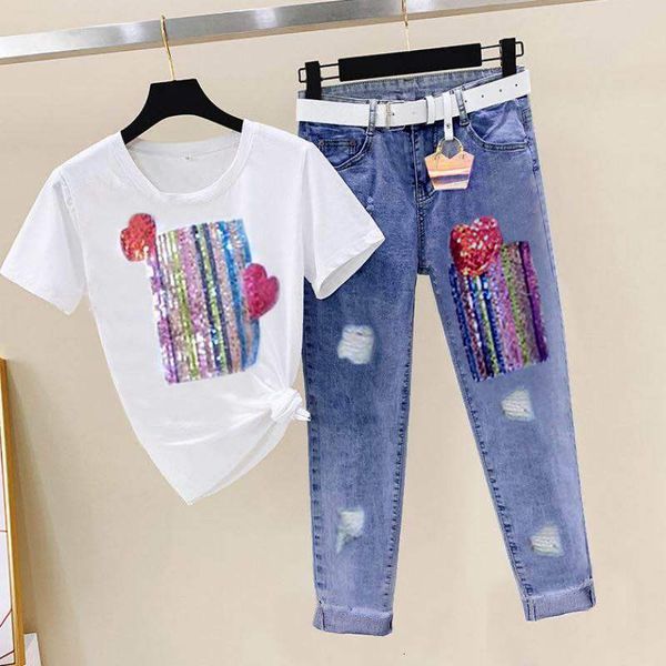 women's two piece pants single/female clothes, torn shirt with short summer sleeve, two-piece fashion 77wx, White
women's two piece pants single/female clothes, torn shirt with short summer sleeve, two-piece fashion 77wx, White
